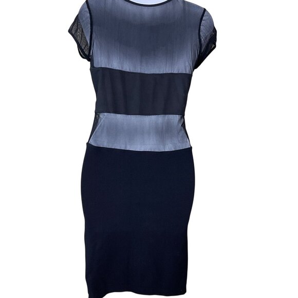 Bebe Cap Sleeve Round Neck Black Mesh Inserts Bodycon Dress Medium/Large - Picture 3 of 6